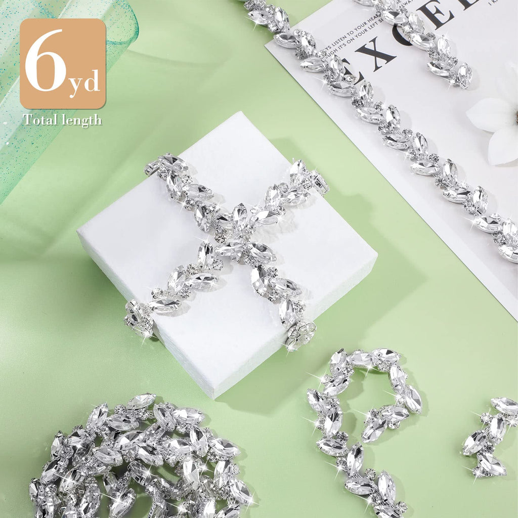 Crystal Rhinestone Chain Trim Leaf Flower Sewing, 6 Yards, Silver
