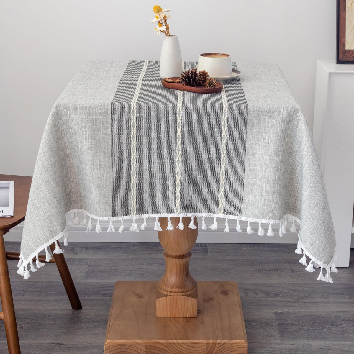 Waterproof Cotton Linen Washable Square Tablecloth 52 x 52 Inch Grey
