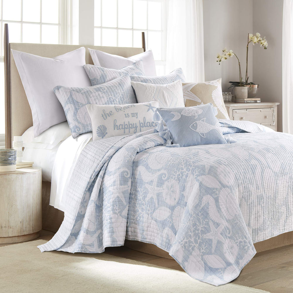 Stillwater Quilt Set - Quilt and Two Shams - Coastal - Blue and White - Quilt (106x92in.) and Shams