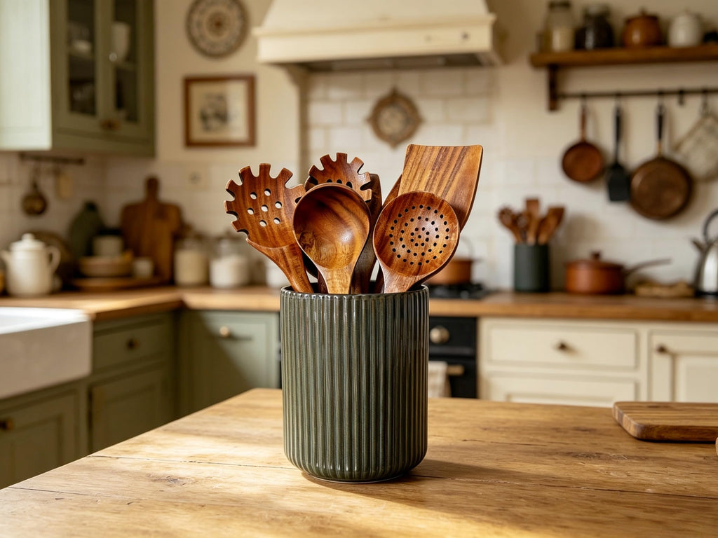 Large Stoneware Kitchen Utensil Holder Counter & Countertop Cooking Utensil Holder Spatula Holder Utensil Crock