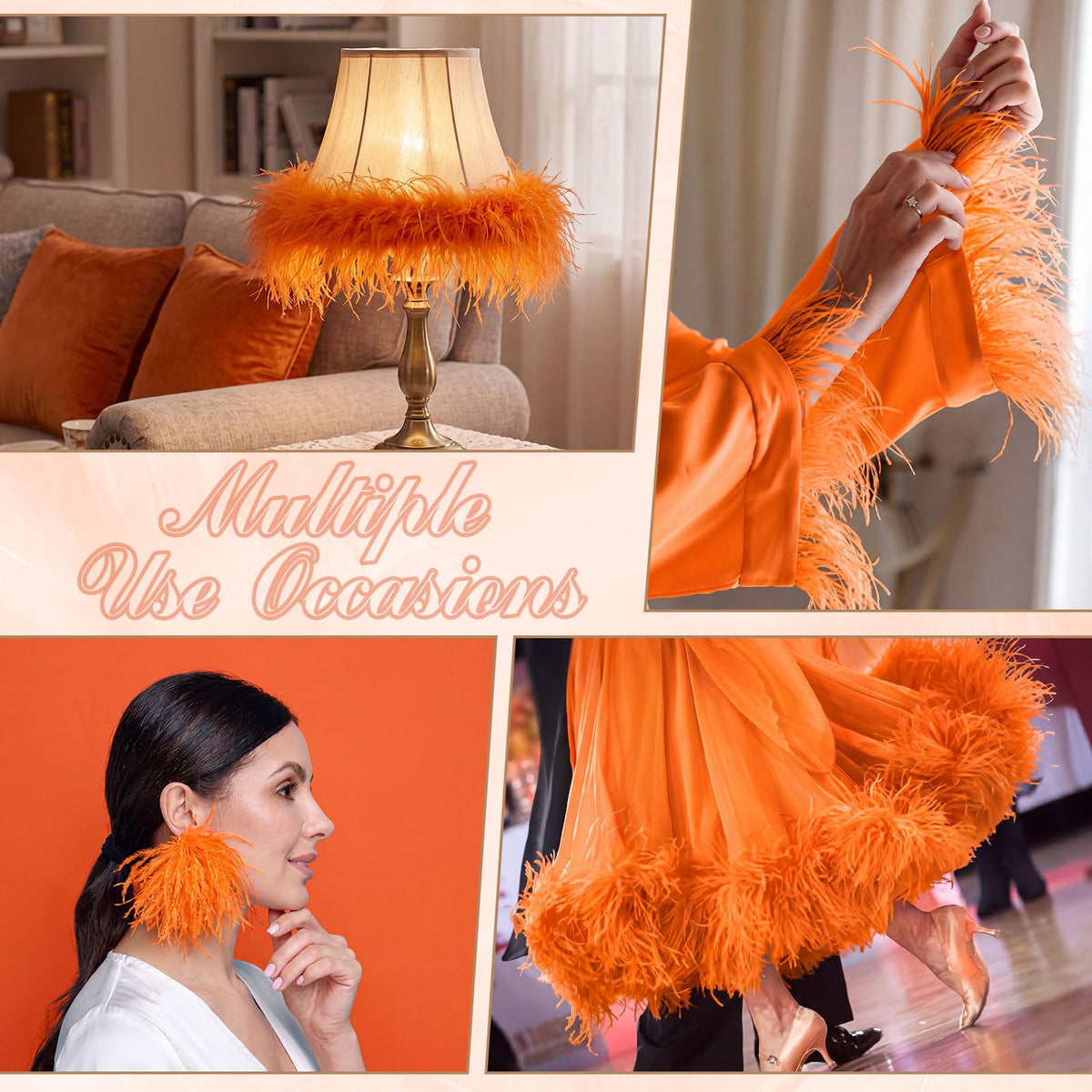 Ostrich Feathers Trims 3-4 Inch Feathers Fringe, Orange - 10 Yards
