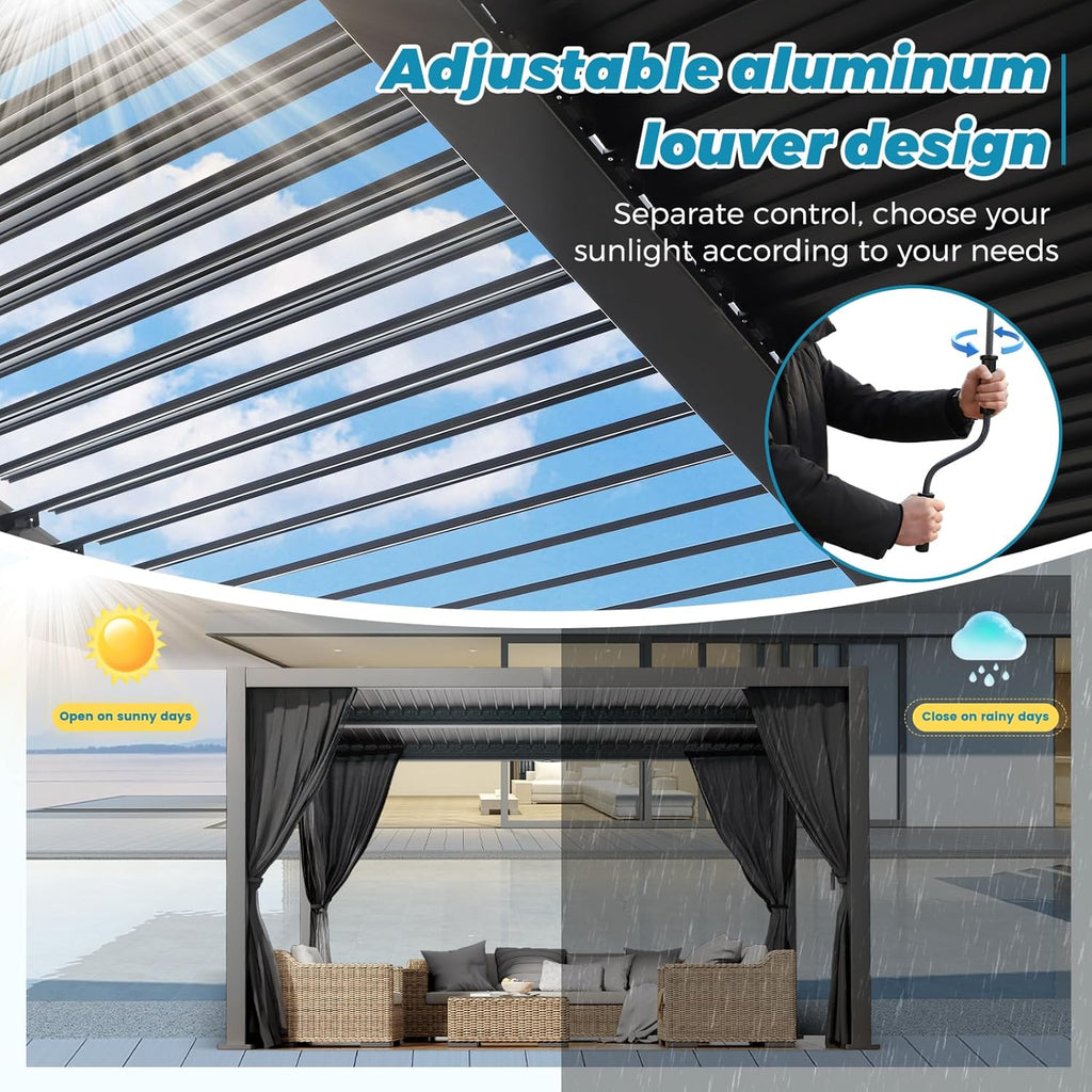 Outdoor Louvered Pergola 10' x 13', Aluminum Pergola with Adjustable Roof