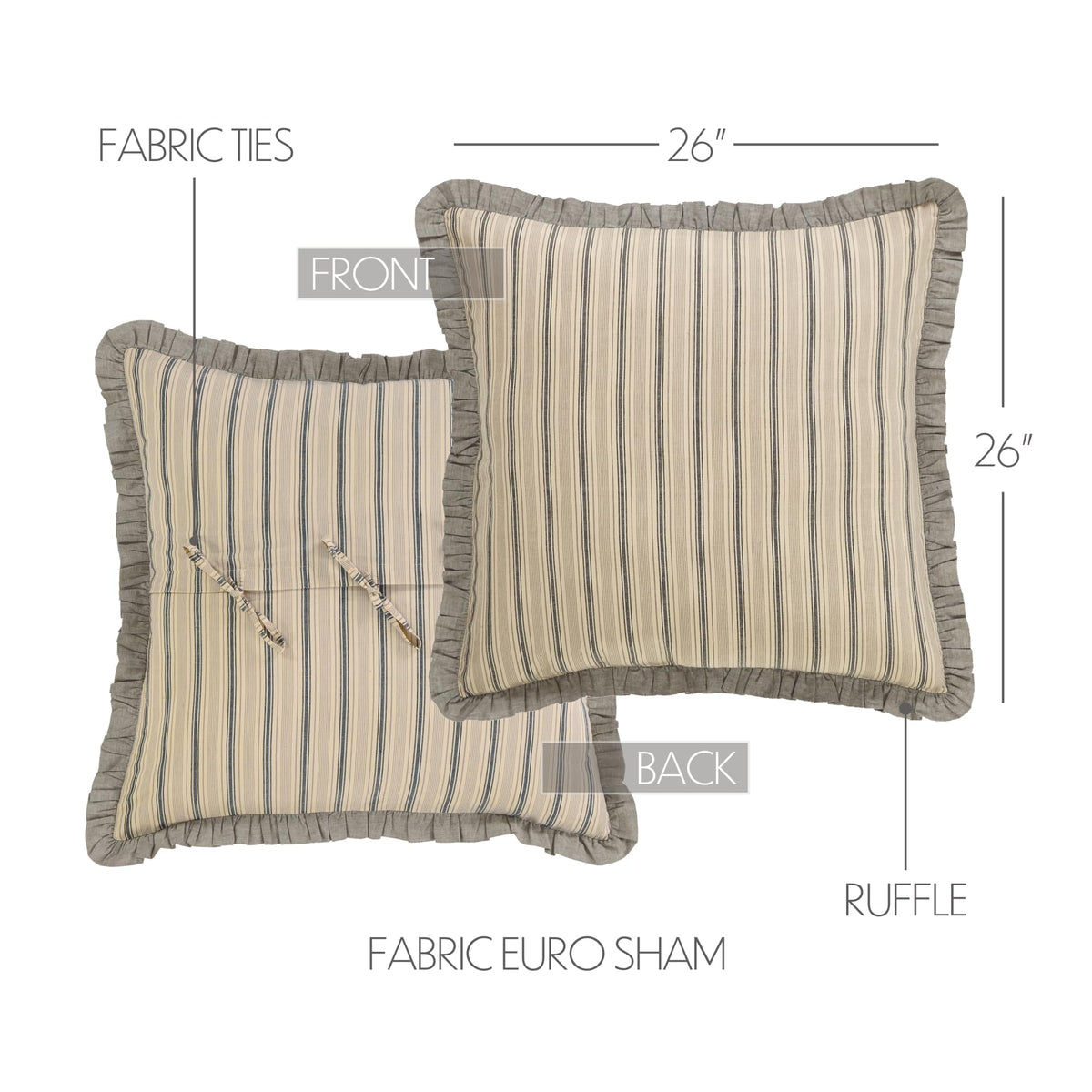 Farmhouse Bedding-Sawyer Mill Tan Fabric Euro Sham, 26x26, Dark Creme White