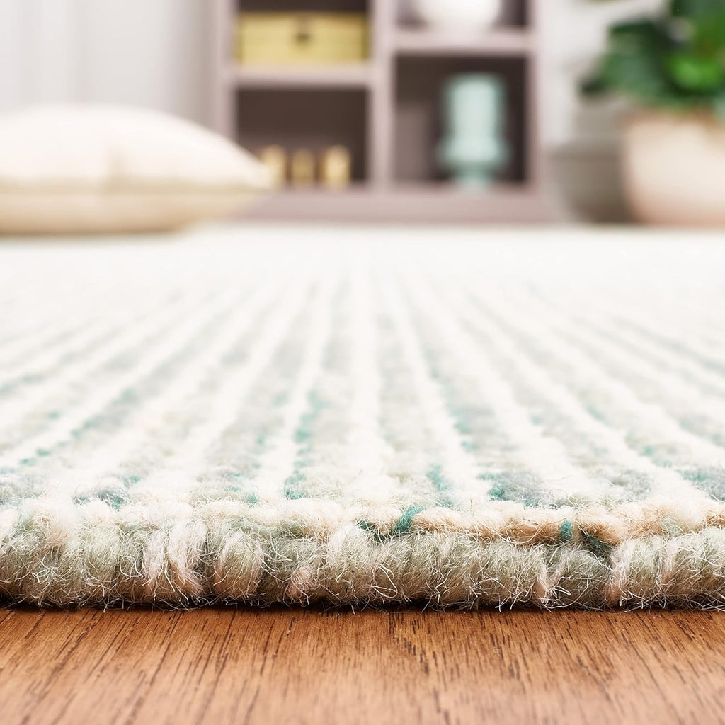 Abstract Area Rug, Green & Ivory, Handmade Wool