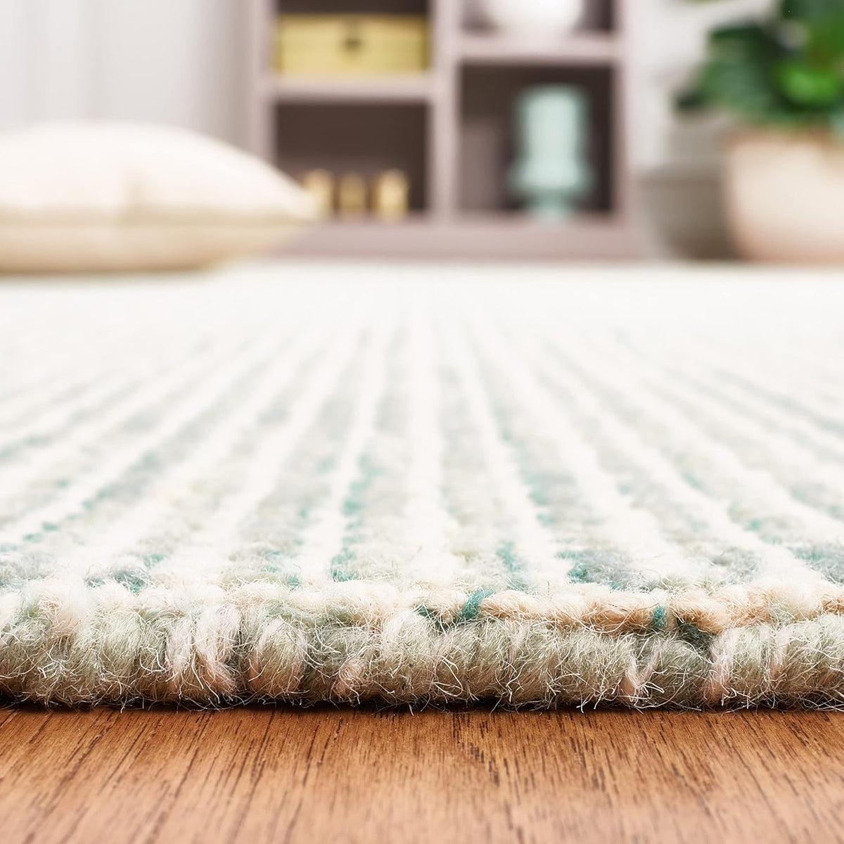 Abstract Area Rug, Green & Ivory, Handmade Wool