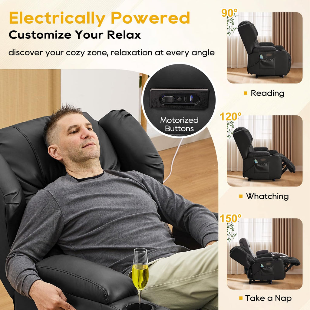 Wall Hugger Power Recliner Chair for Adults, Faux Leather, Black