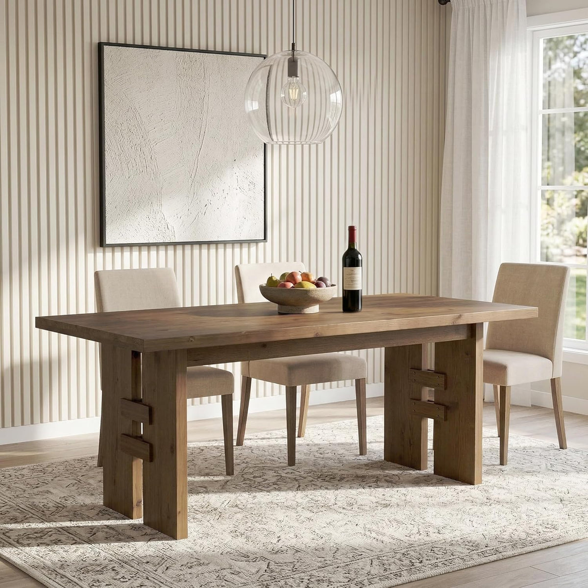 63-Inch Dining Table for 4-6, Solid Wood Kitchen Table with Large Tabletop and Heavy Duty Legs, Rectangular Farmhouse