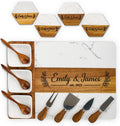 Personalized Acacia Wood & Marble Charcuterie Board - Custom Engraved Cheese Board with Knife Set - Perfect Wedding &
