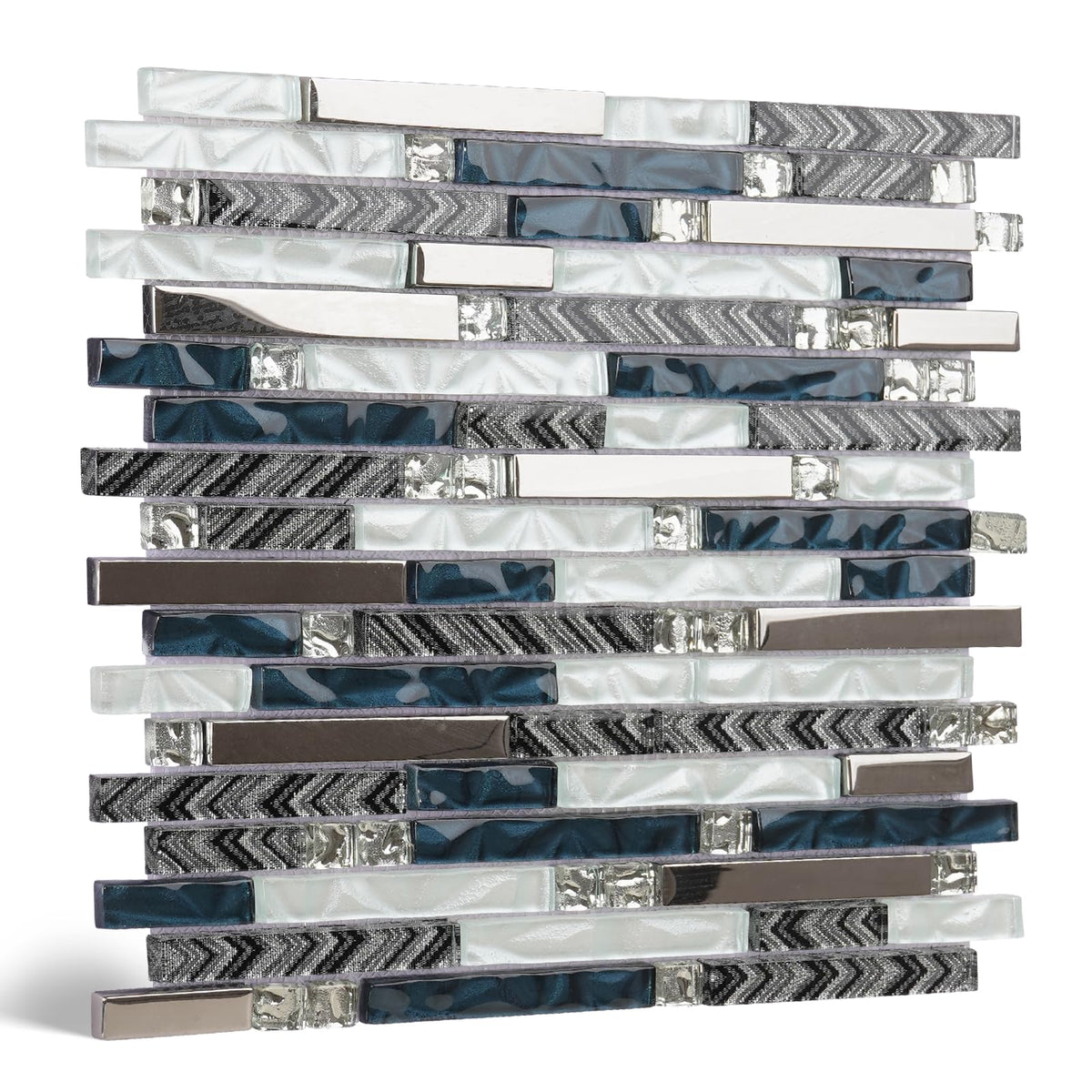 5-Sheet Blue Glass & Metal Mosaic Backsplash Tile - 11.8x11.7 Mixed White Crystal Glass Subway Tiles, Professional
