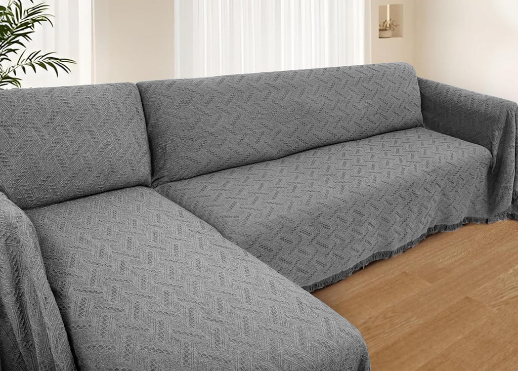 2 Piece Sectional Couch Cover for L Shape Sofa Dark Grey XL