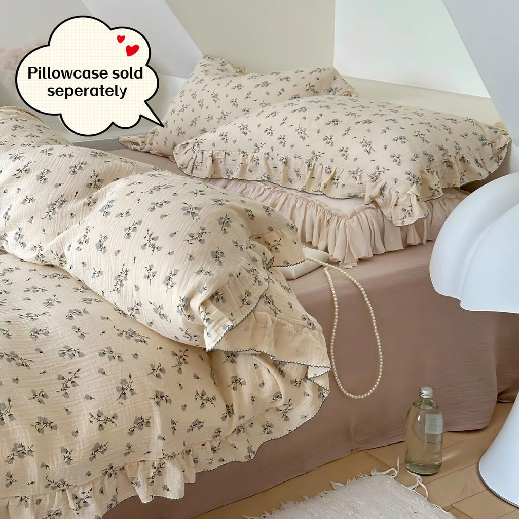 Vintage Floral Duvet Cover with Ruffles, Hyacinth, No Pillow