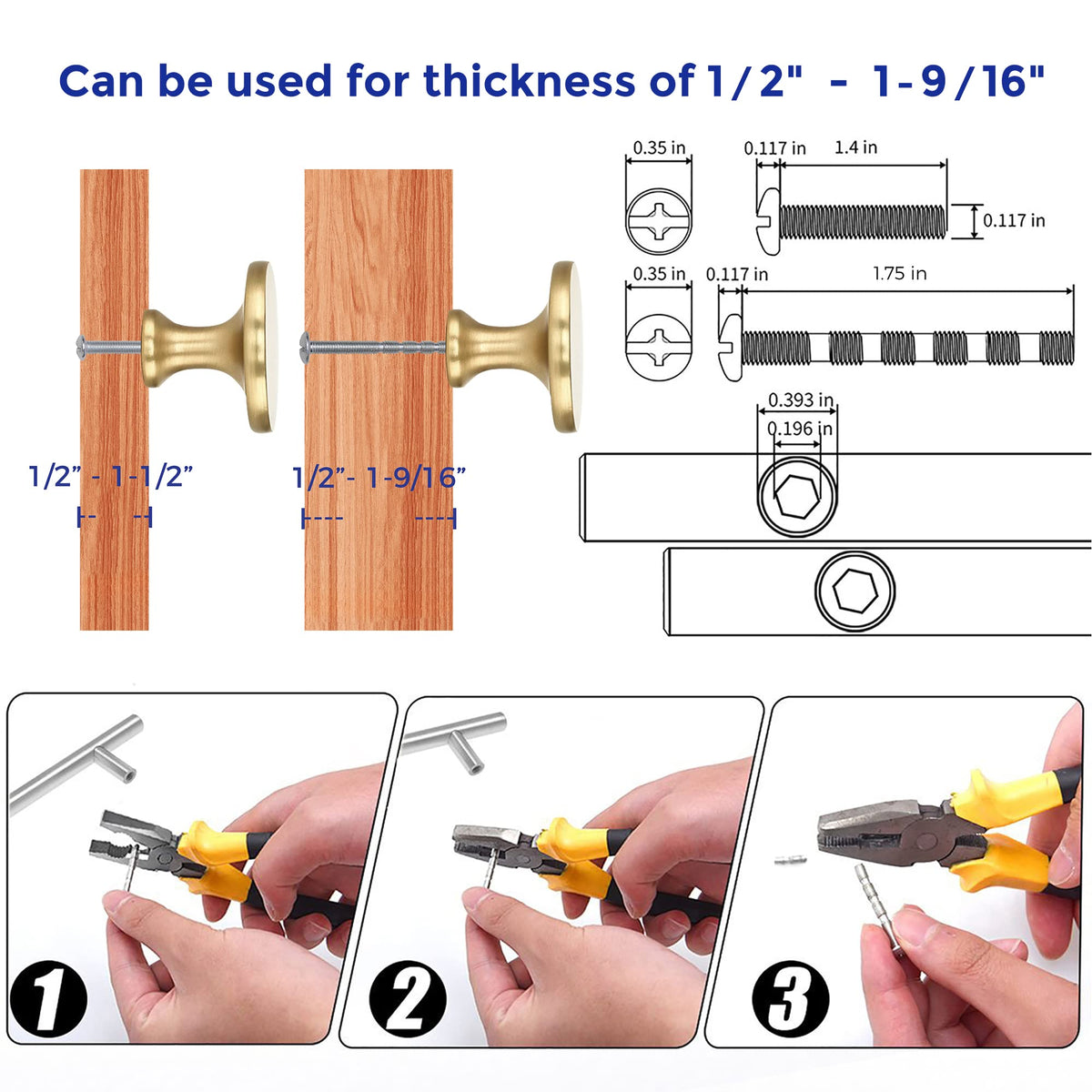 Gold Round Kitchen Cabinet Knobs Pulls 1-1/4 Inch 15 Pack