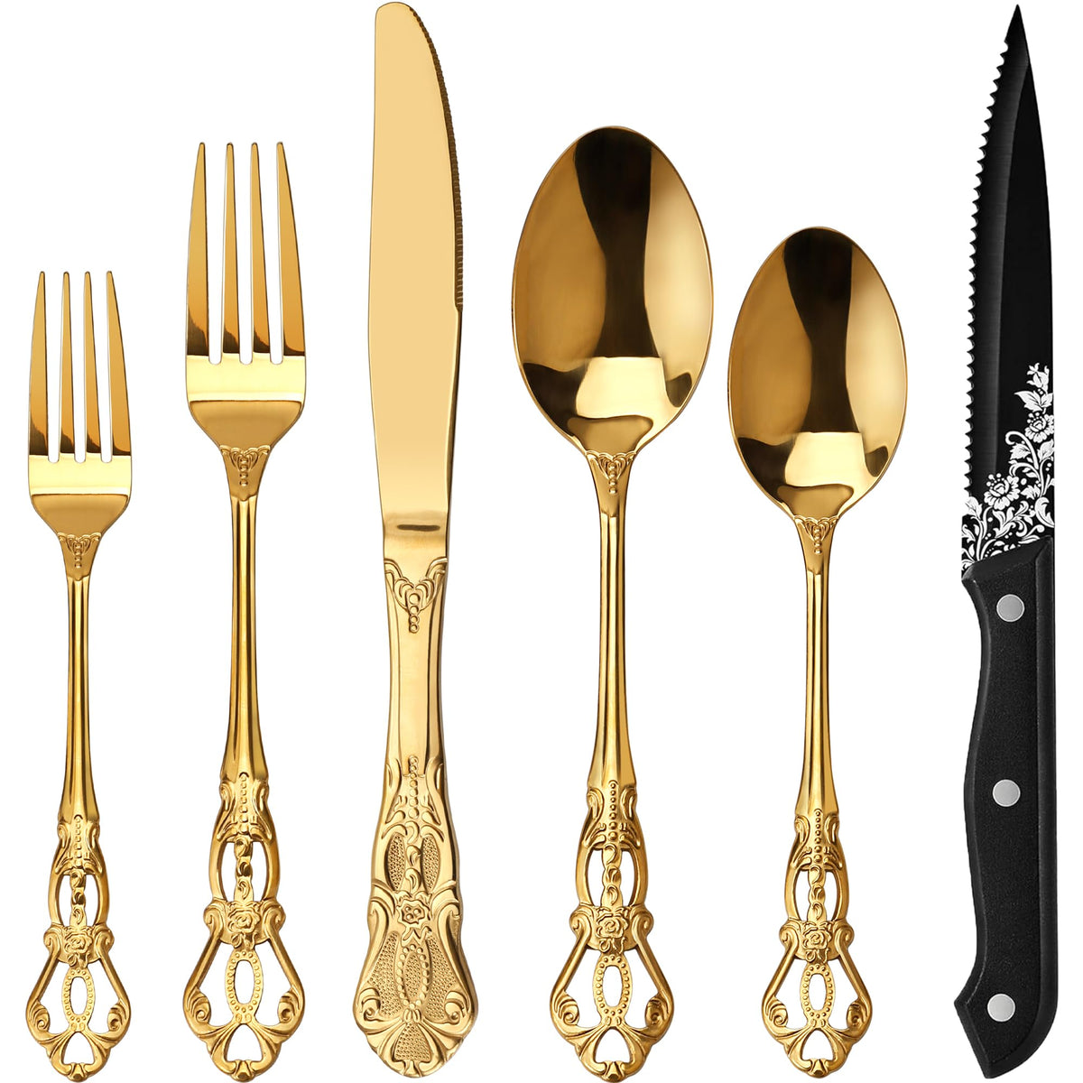 Gorgeous Retro Royal Gold Stainless Steel 48-Piece Flatware Set