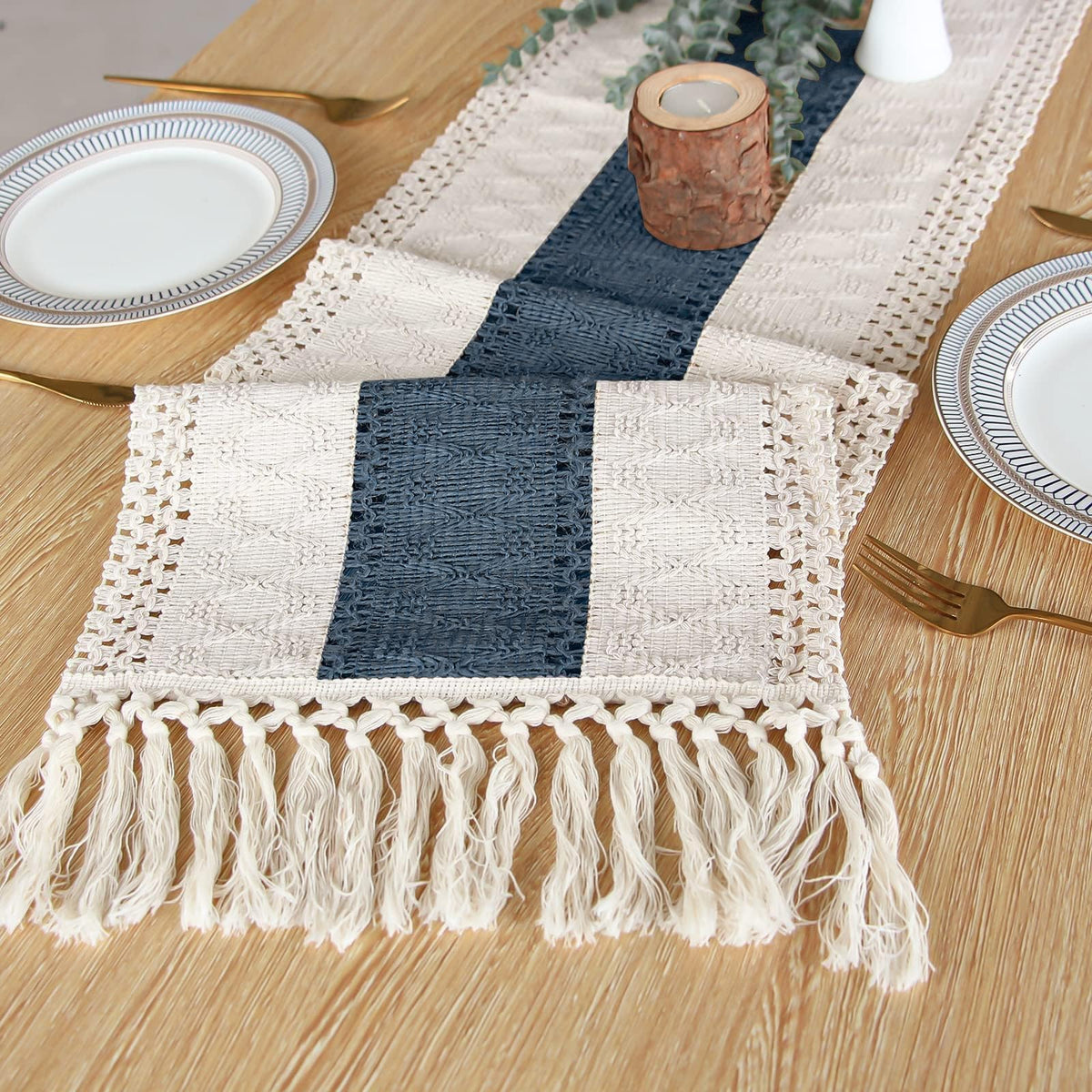 Boho Table Runner Decor 12x108 Blue Fall Rustic Decorations