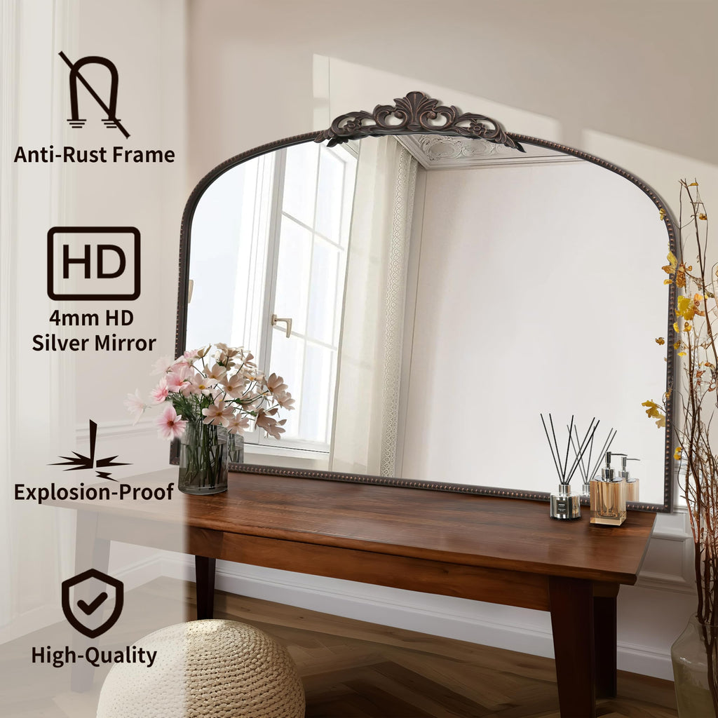 Large Bronze Vintage Mirror: 48"x33" Baroque Antique Wall Mirror