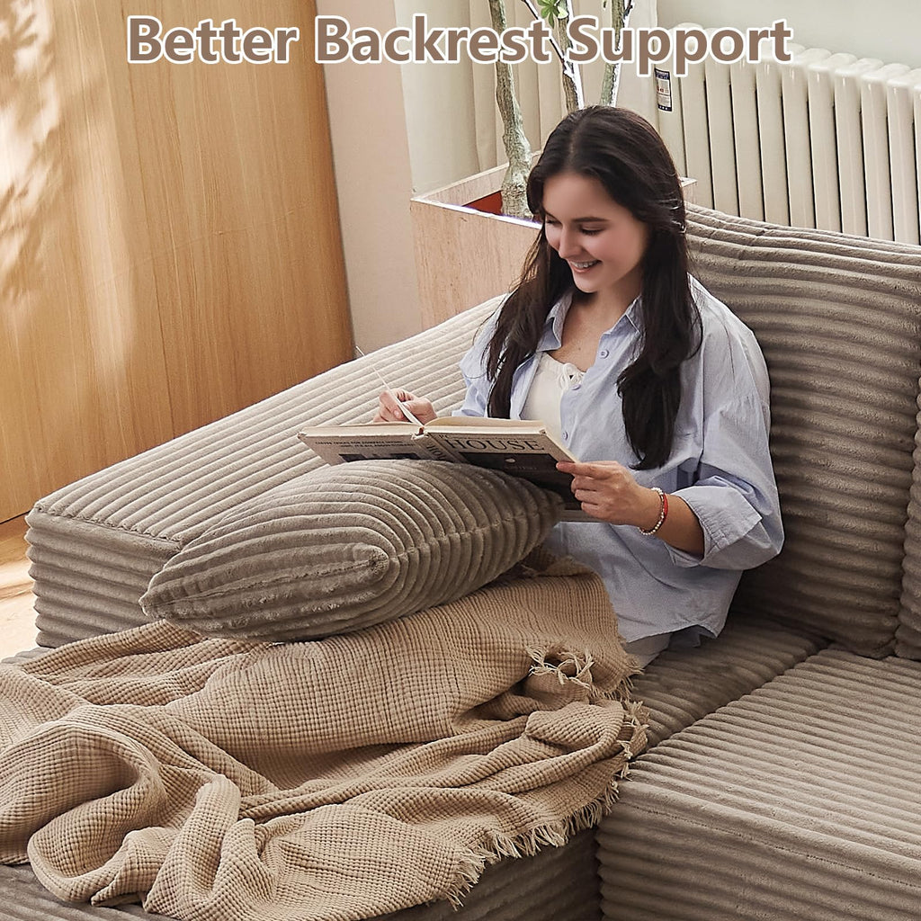 Cloud Sectional Boneless Couch U Shaped, Comfy Corduroy Modular Sectional Couches, 4 Seater Deep Seat Memory Foam
