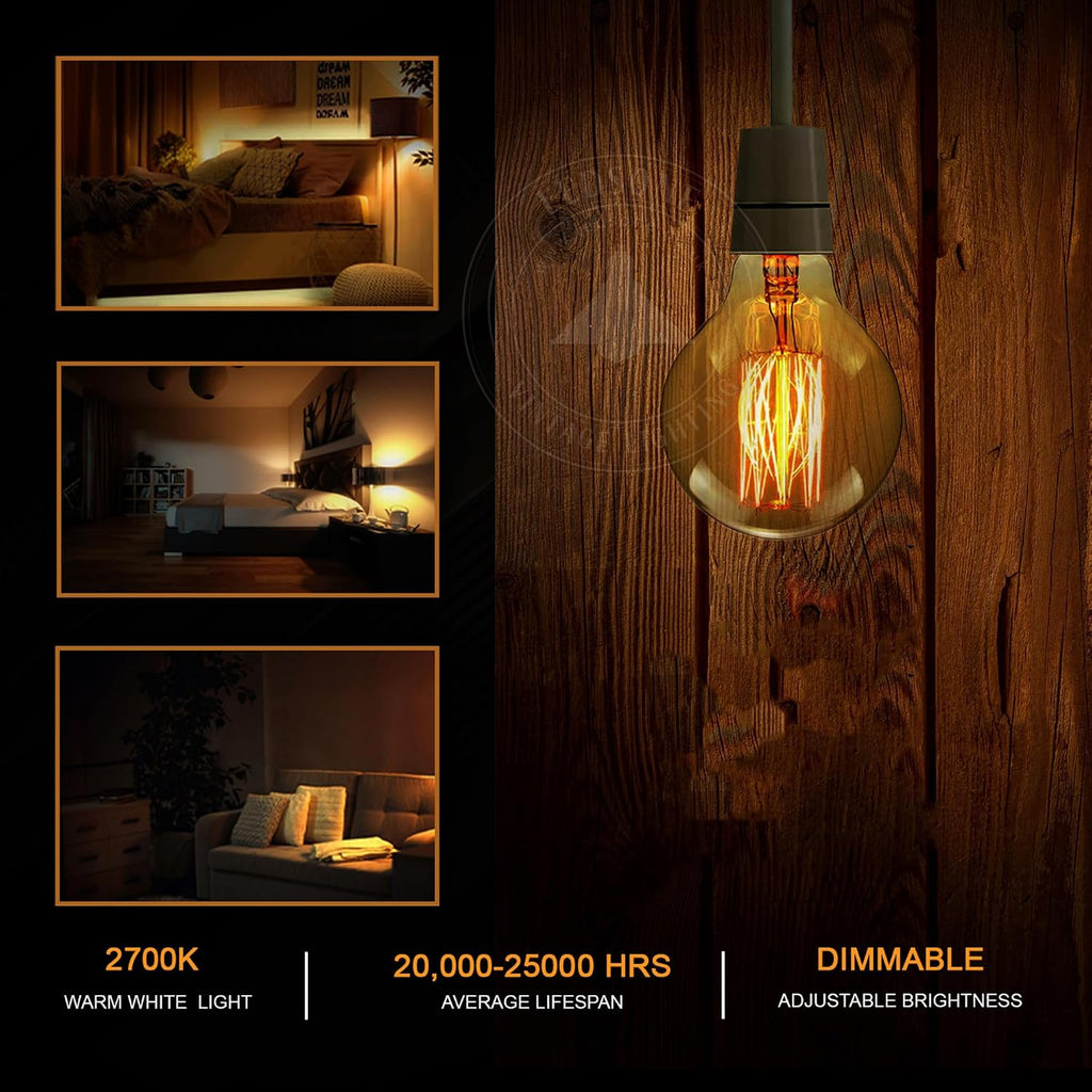 Dimmable G95 E26 LED Edison Style Light Bulbs 4W, G95 Edison Screw Decorative Filament Bulbs Amber Globe Glass Warm