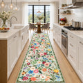 2.6x14 Washable Runner Rug:Floral Indoor Kitchen Soft Carpet Green