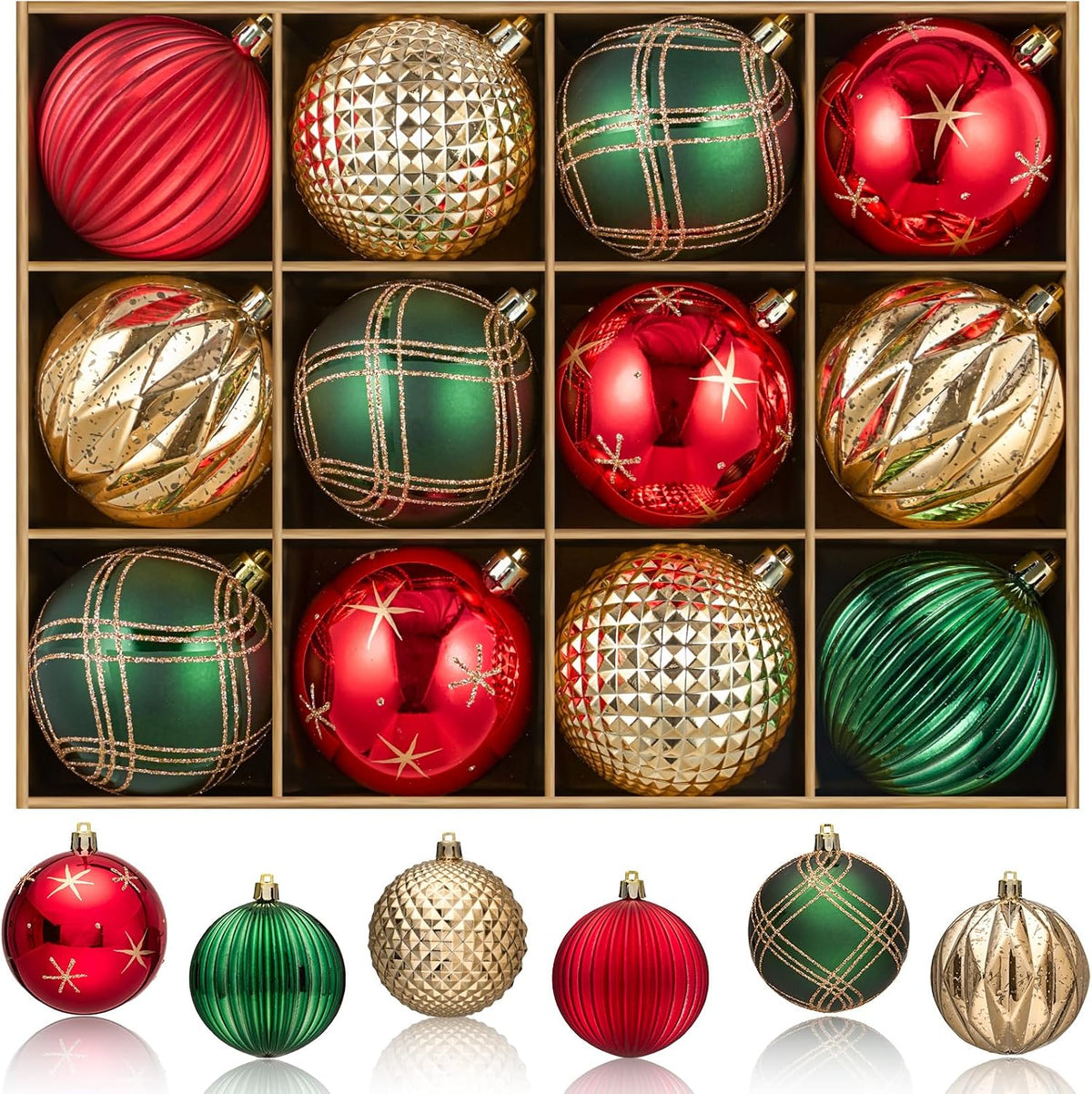 Christmas Tree Ornaments Set of 12, 3.15inch/80MM Shatterproof Plastic Xmas Tree Ball Ornaments Bulk Decorative