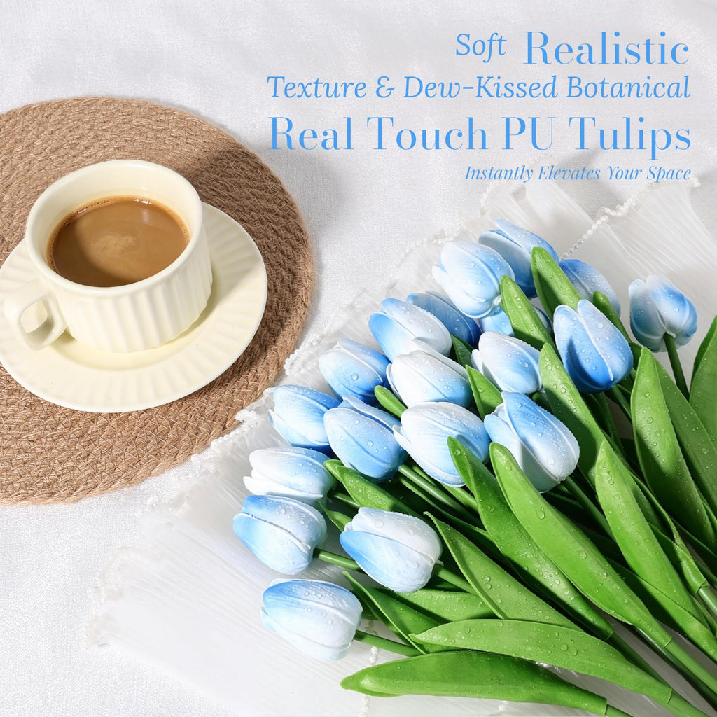 18pcs Tulips Artificial Flowers Faux Tulip Real Touch Tulip Fake Flowers Bouquets Arrangements for Mothers Day Spring