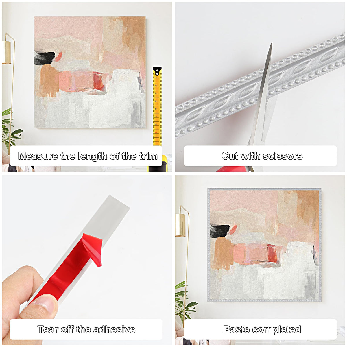 PVC Moldings Trim, 300cm×2cm, Peel and Stick Self-Adhesive, Coving for Ceilings, Wall Moldings for Wall Edge, Mirror