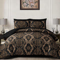 Black and Gold Damask Comforter Set, 7-Piece Microfiber Bed in a Bag