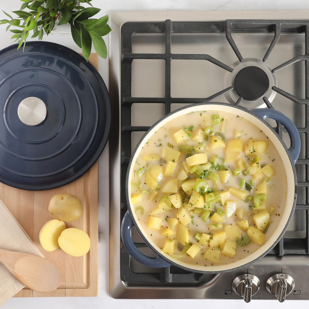 7 Qt Enameled Cast Iron Dutch Oven Pot with Lid - Round, Oven Safe to 500°F, Ideal for Bread Baking &