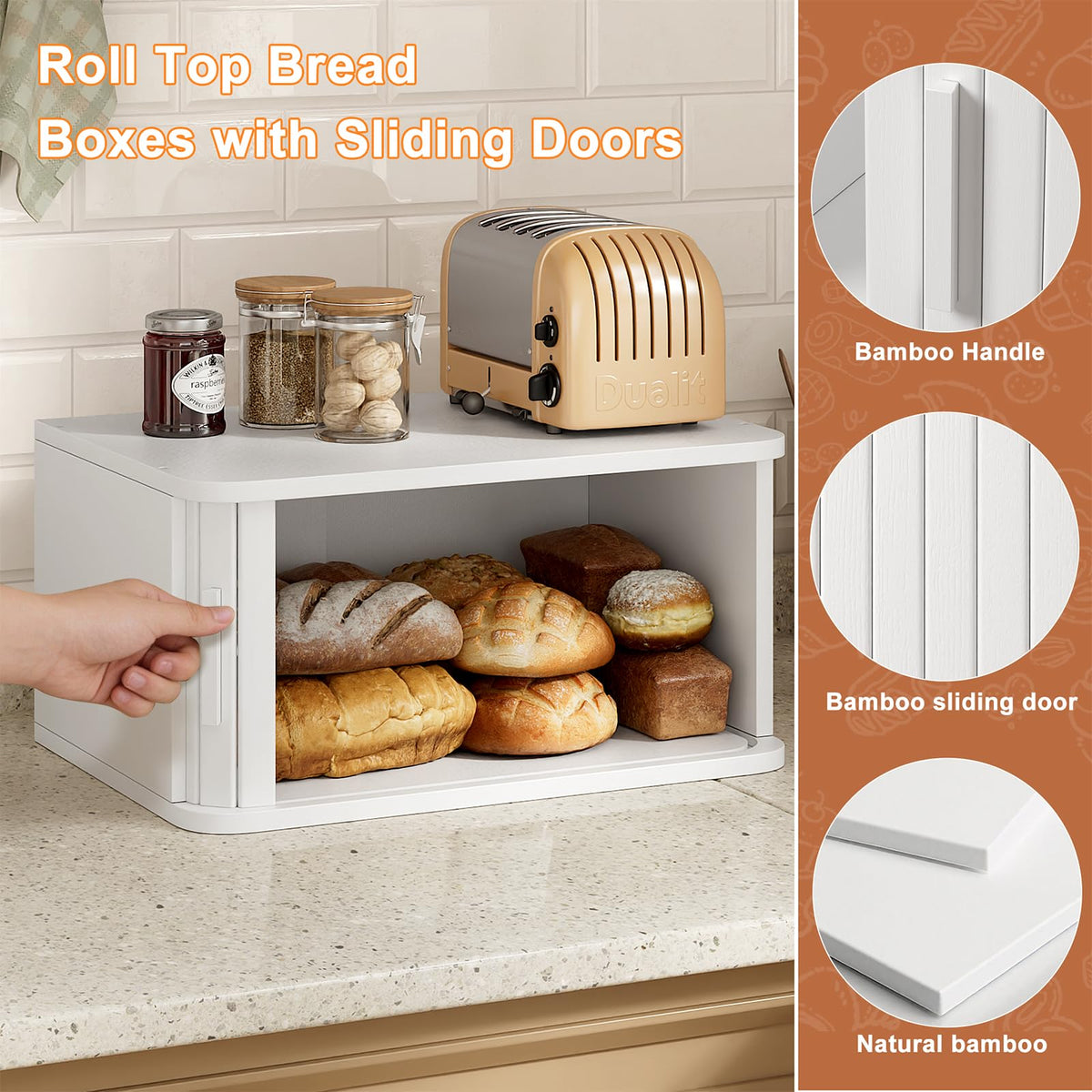 Roll Top Countertop, Bamboo Bread Storage