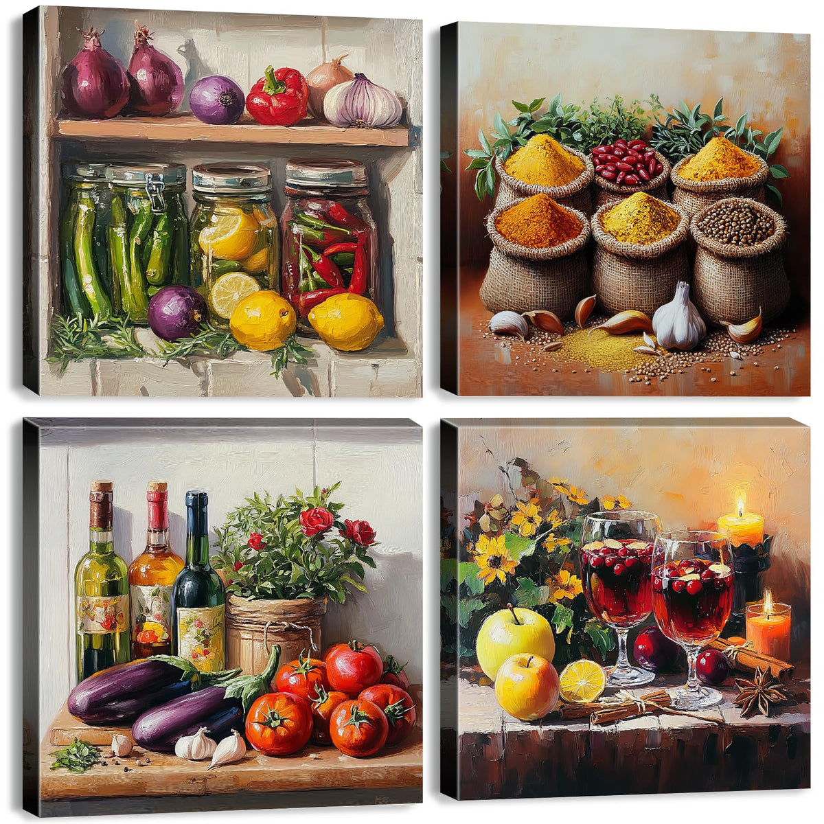 Kitchen Wall Decor Mason Jar Wall Art Spices Food Canvas Prints Kitchen Ingridients Picture Rustic Still Life