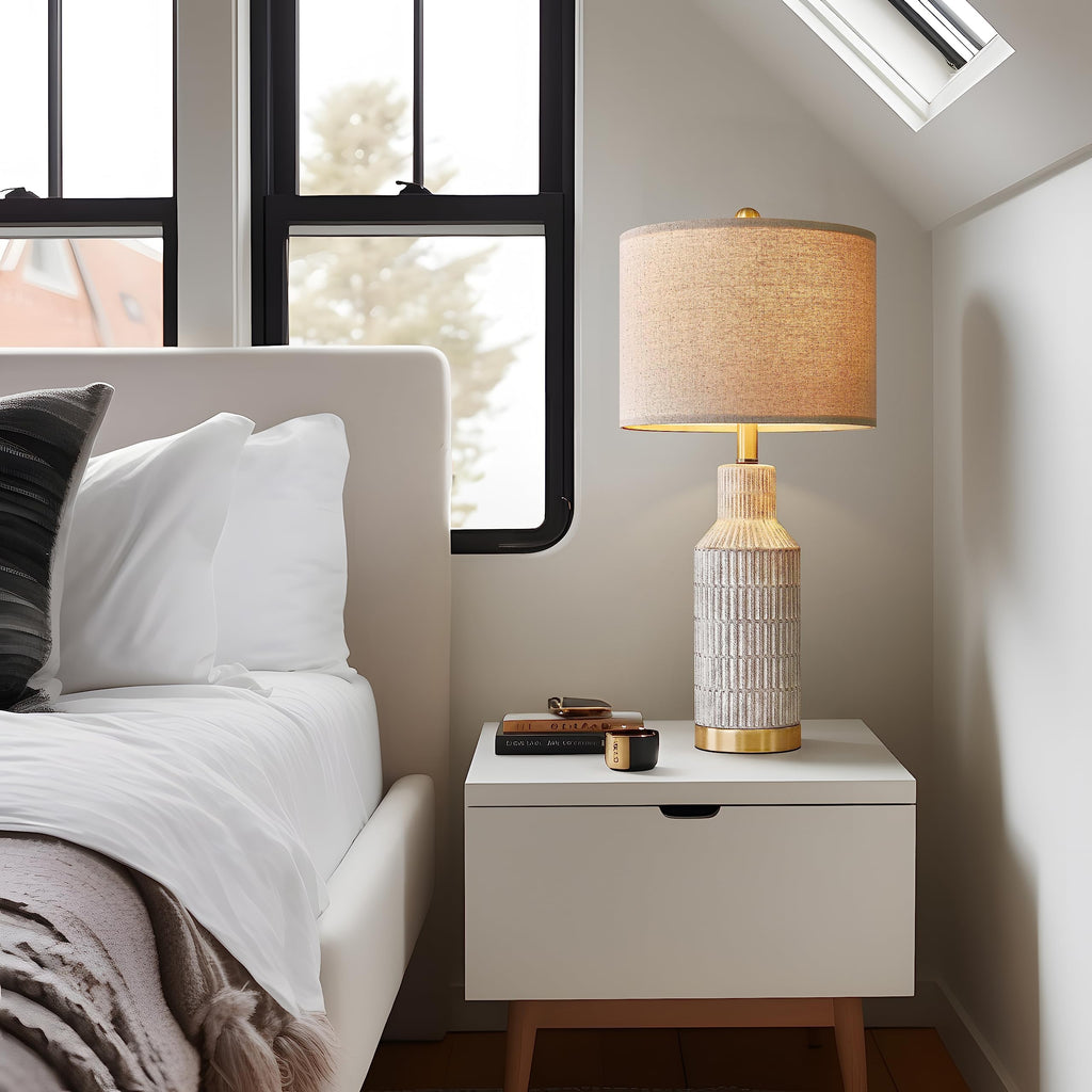 25" Modern Ceramic Lamps Single Table Lamp Bedroom Farmhouse Nightstand Bedside Lamps
