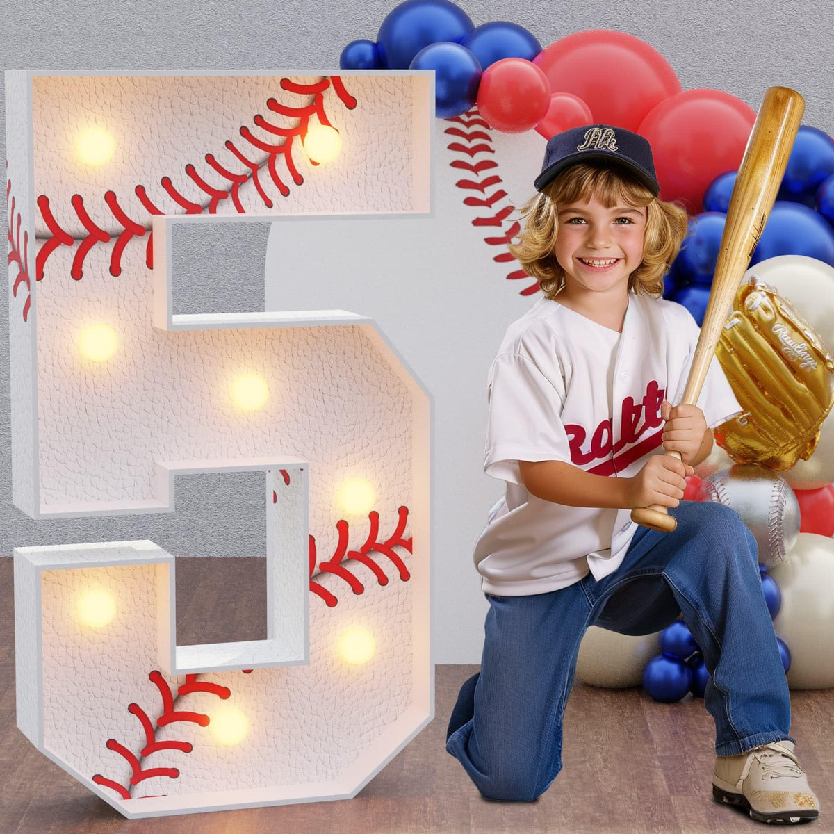 Baseball Birthday Decorations, 3ft Marquee Numbers 5 Party Decor