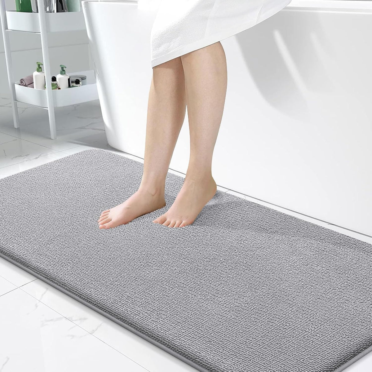 Memory Foam Bathroom Runner Rug 47x24, Absorbent Long Bath Mat, Grey | Soft Quick Dry Bath Rugs, Non-Slip Carpet