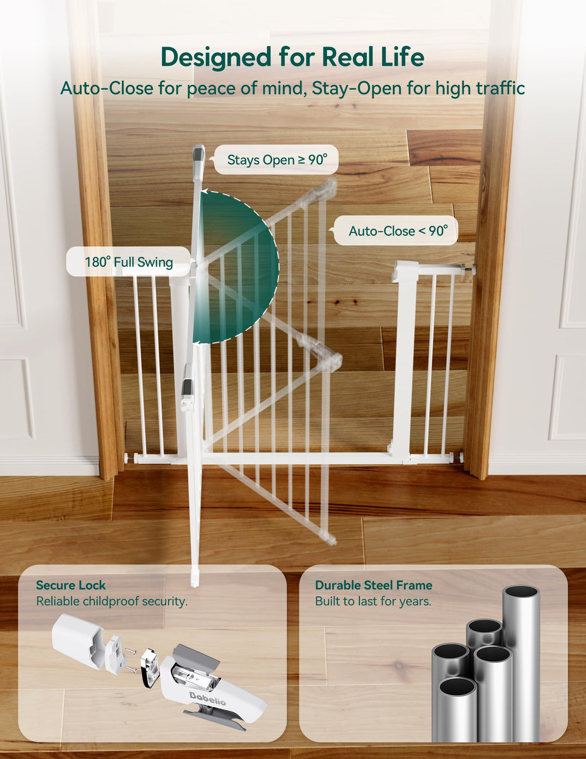 Pressure Mounted Baby Gate for Stairs, 29-48" Wide Dog Gate,2 Pack