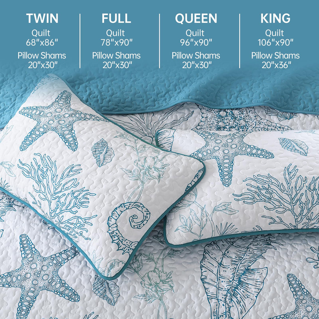 Coastal Quilts, Blue Ocean Beach Themed Bedding Set