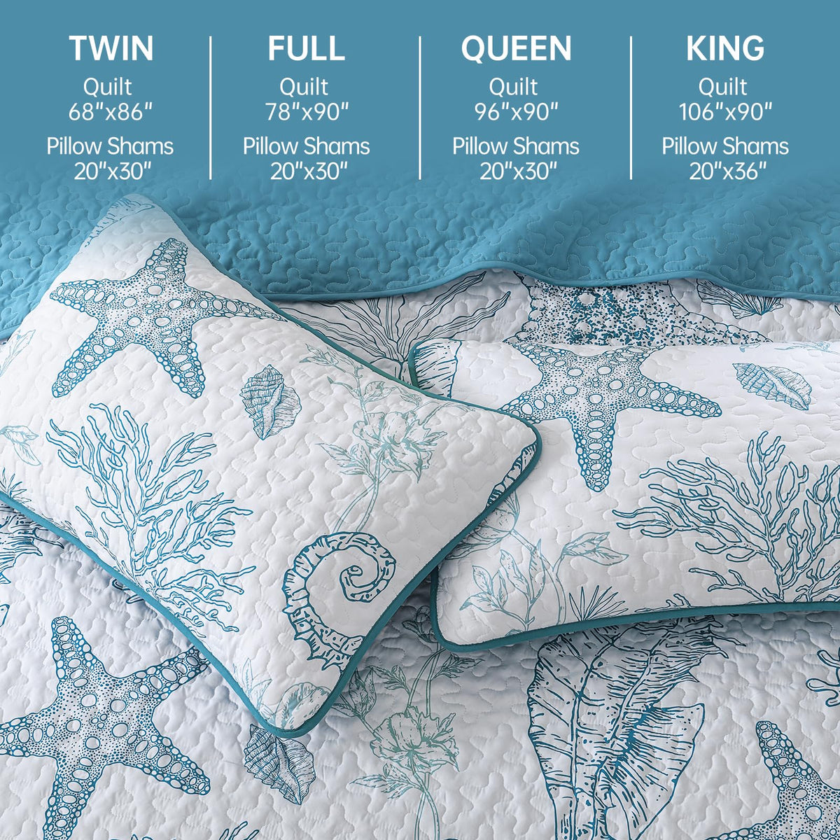 Coastal Quilts, Blue Ocean Beach Themed Bedding Set