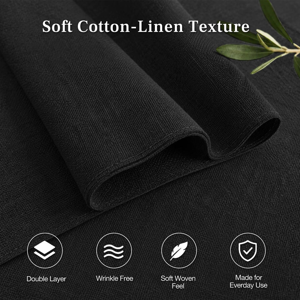 Black Cloth Placemats Set of 4, Faux Linen Cotton Table Place Mats
