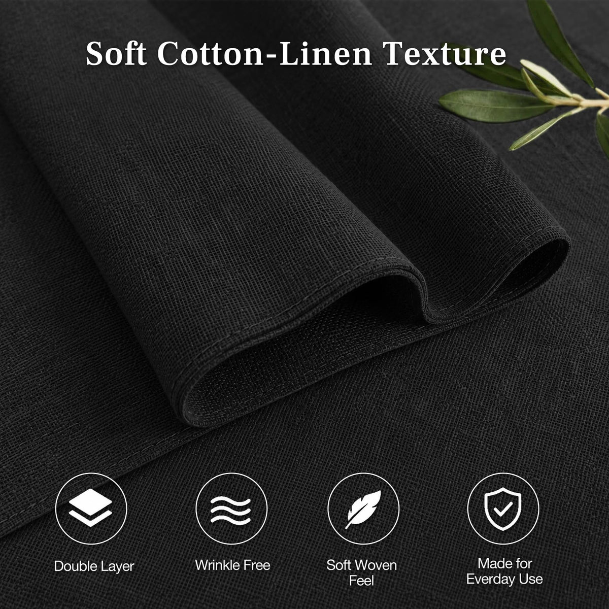 Black Cloth Placemats Set of 4, Faux Linen Cotton Table Place Mats