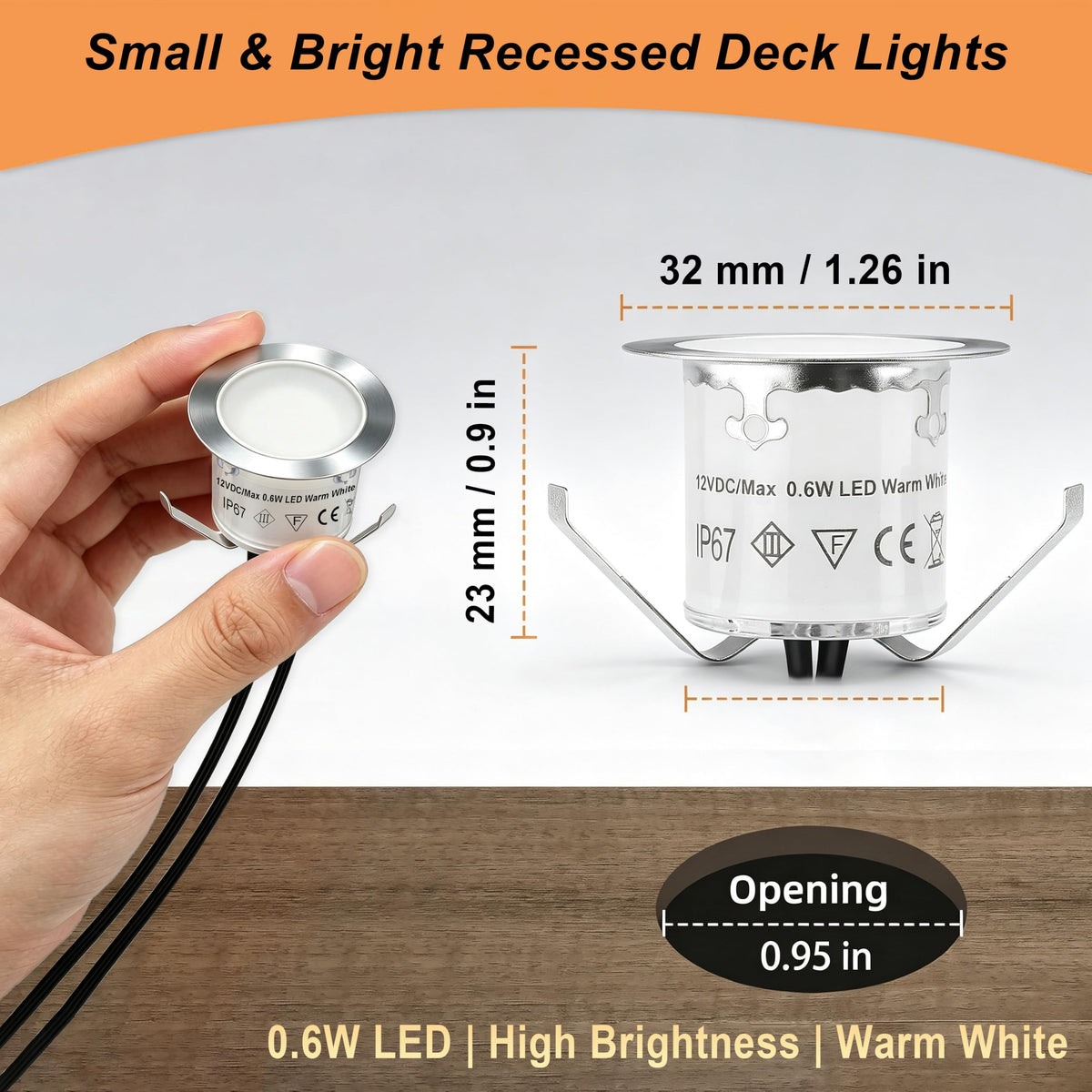 16 Pack Recessed LED Deck Light Kits with 12V Power Adapter, 32mm Warm White, IP67 Waterproof Low Voltage Deck