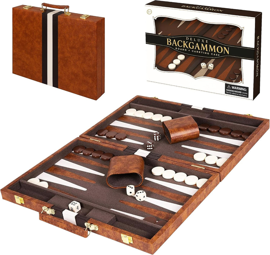 Premium Backgammon 18" Large Brown - Backgammon Sets for Adults and Kids