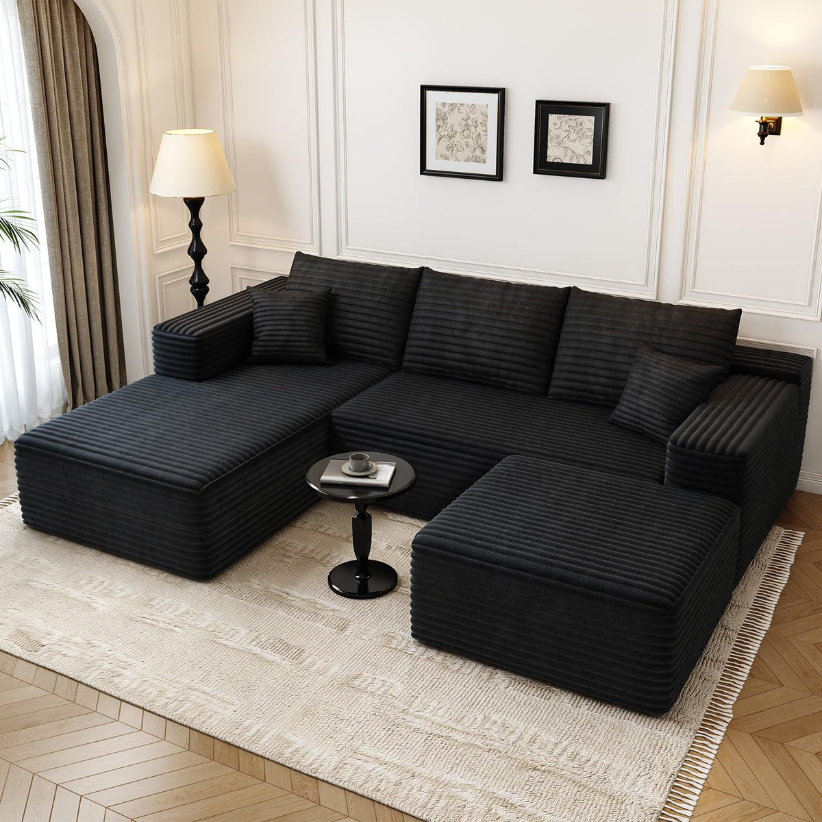 107.5" Cloud Modular Sectional Sofa with 1 Ottoman, Modern Minimalist Upholstered Couches, Comfort U Shaped Sofa, Deep