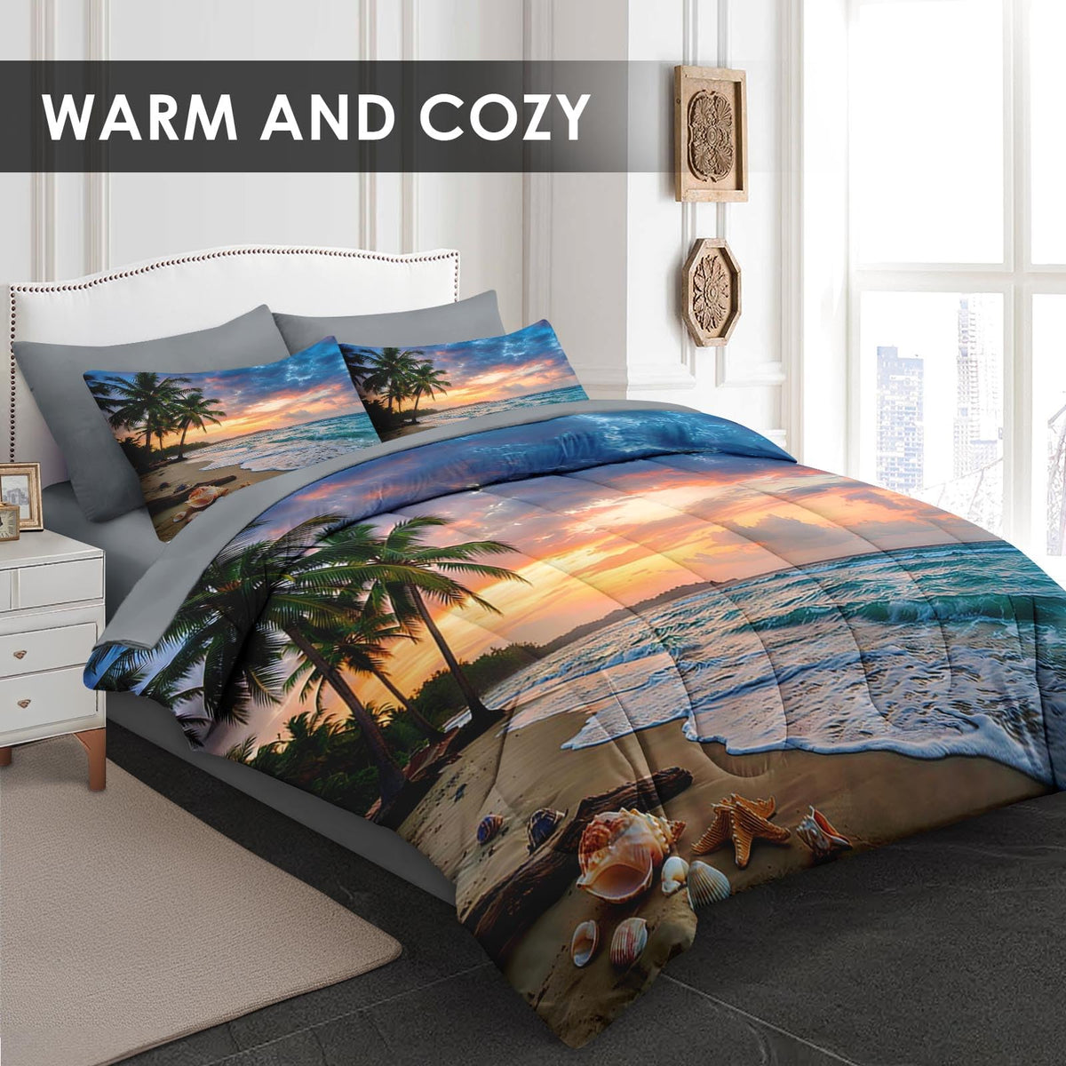 Comforter Set with Sheets, 7 Pieces Beach Coastal Bedding