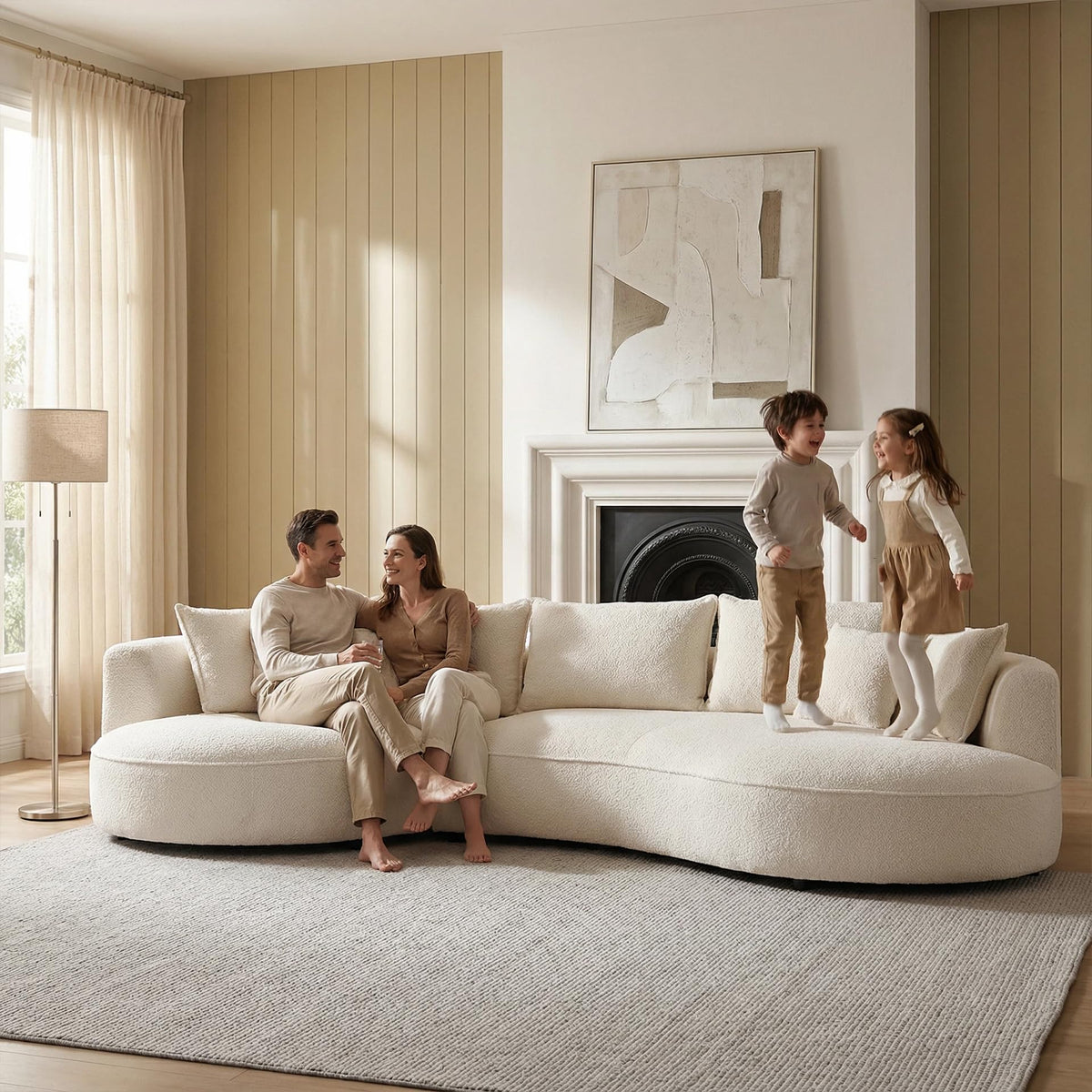 Oversized Curved Sectional Sofa, 125", 5-Seater, Upholstered, Boucle, Cloud