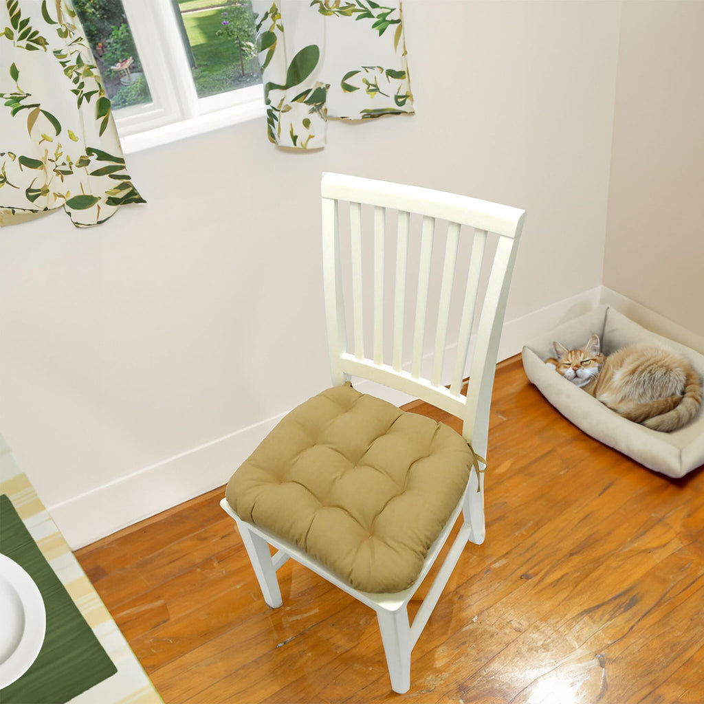Cotton Duck Tan Dining Chair Pad with Ties - 15 x 17 Size Small Chair Cushion - Latex Foam Fill - Machine Washable