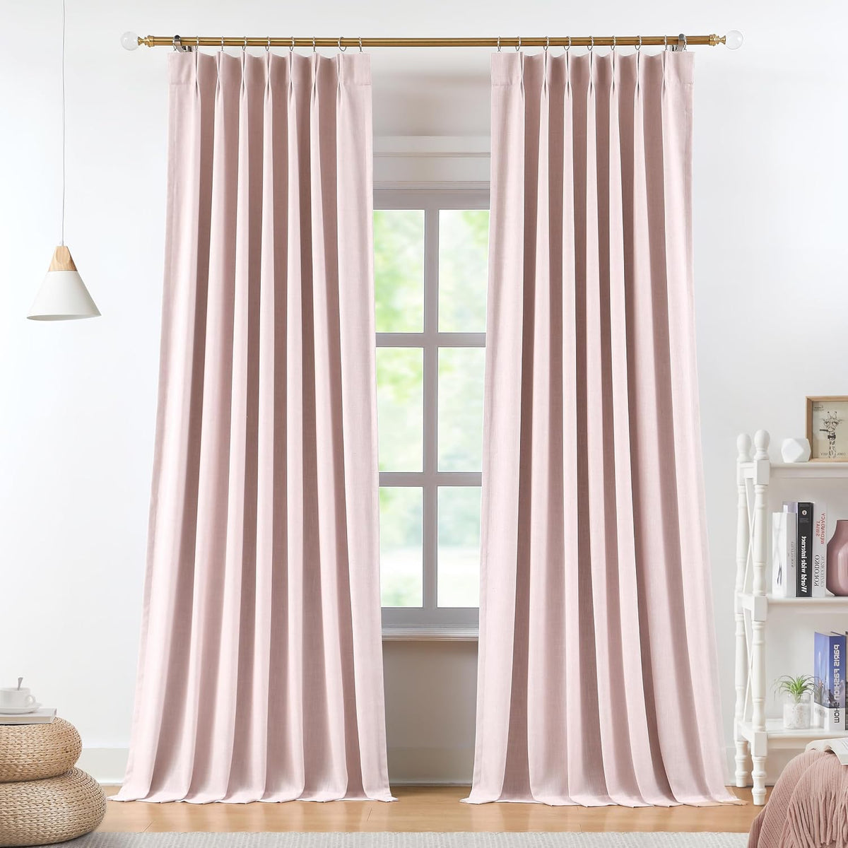 White Pinch Pleated Full Blackout Curtains (Set of 2 Panels) Thermal Insulated Window Curtains 108 inch Bedroom Room Darkening Pinch