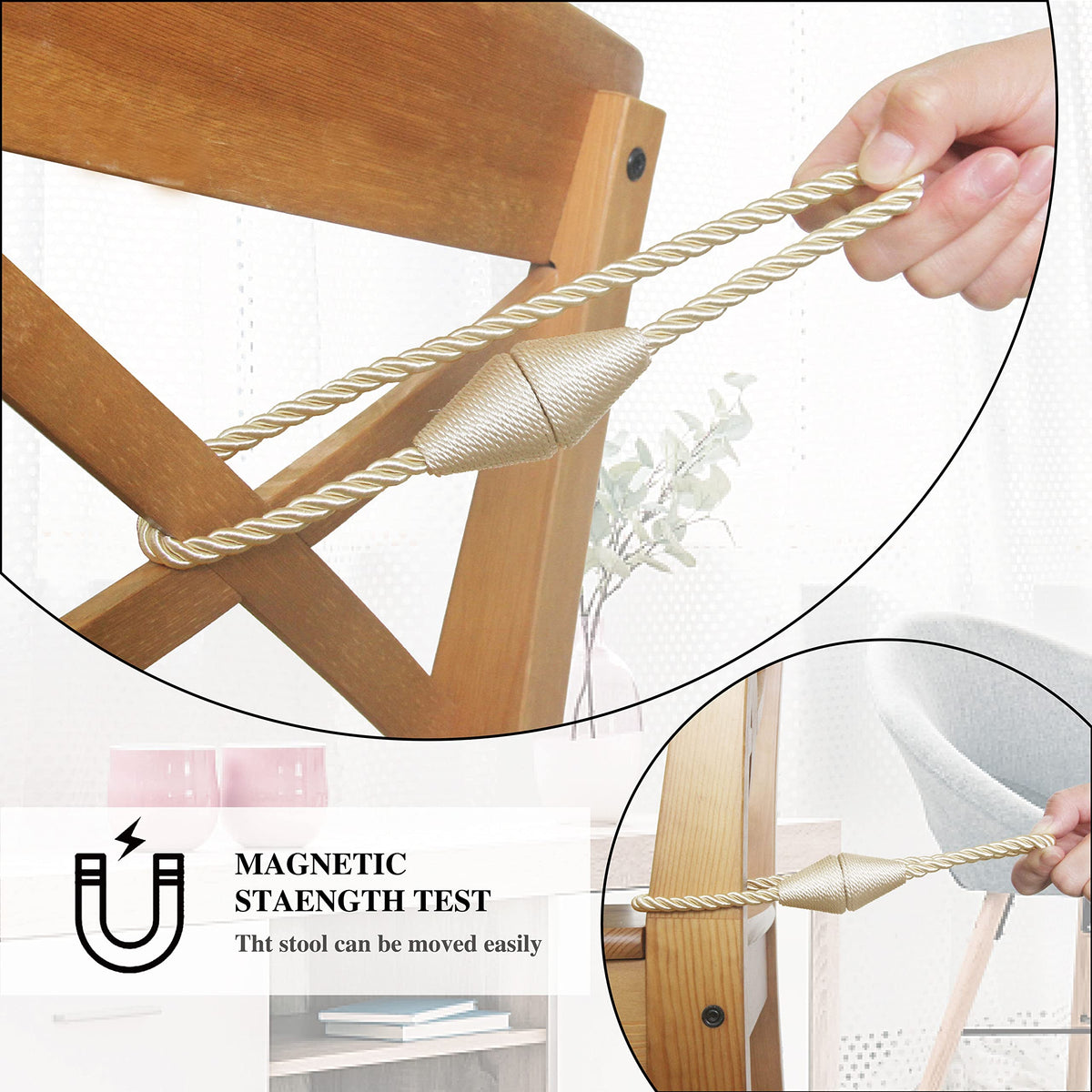 Magnetic Curtain Tiebacks Rope Decorative Holdbacks for Drapes