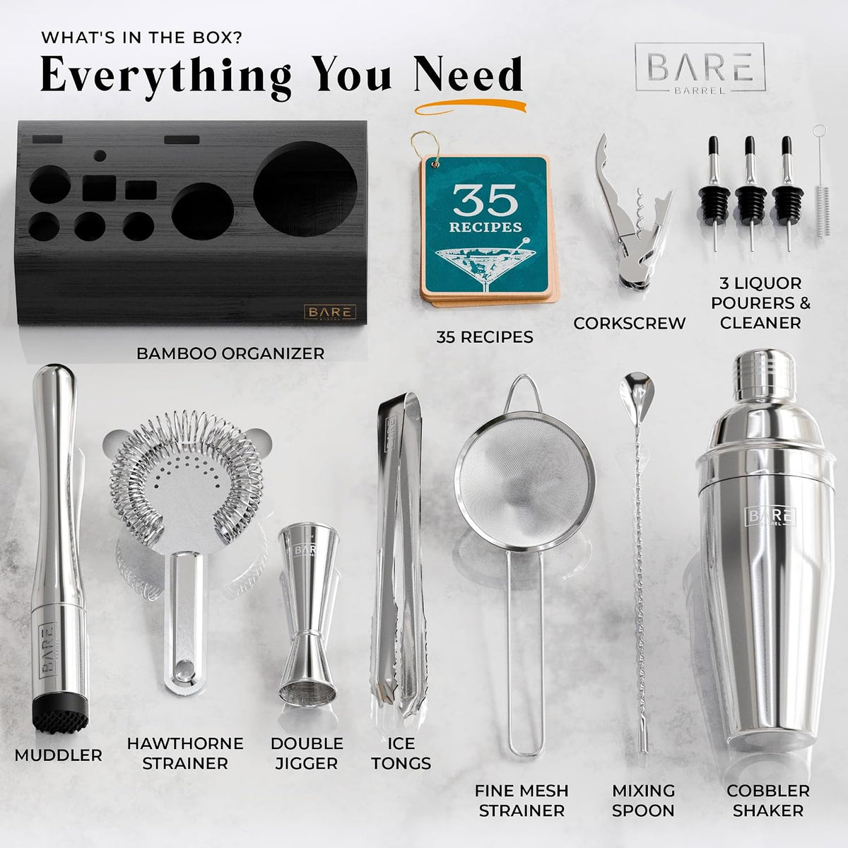 Mixology Bartender Kit Bar Set | 14-Piece Cocktail Shaker Set | Martini Barware Mixing Tools Bartending | Incl. 35 - Set of 14
