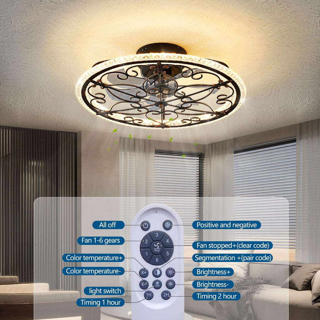 Caged Ceiling Fan with Light & Remote