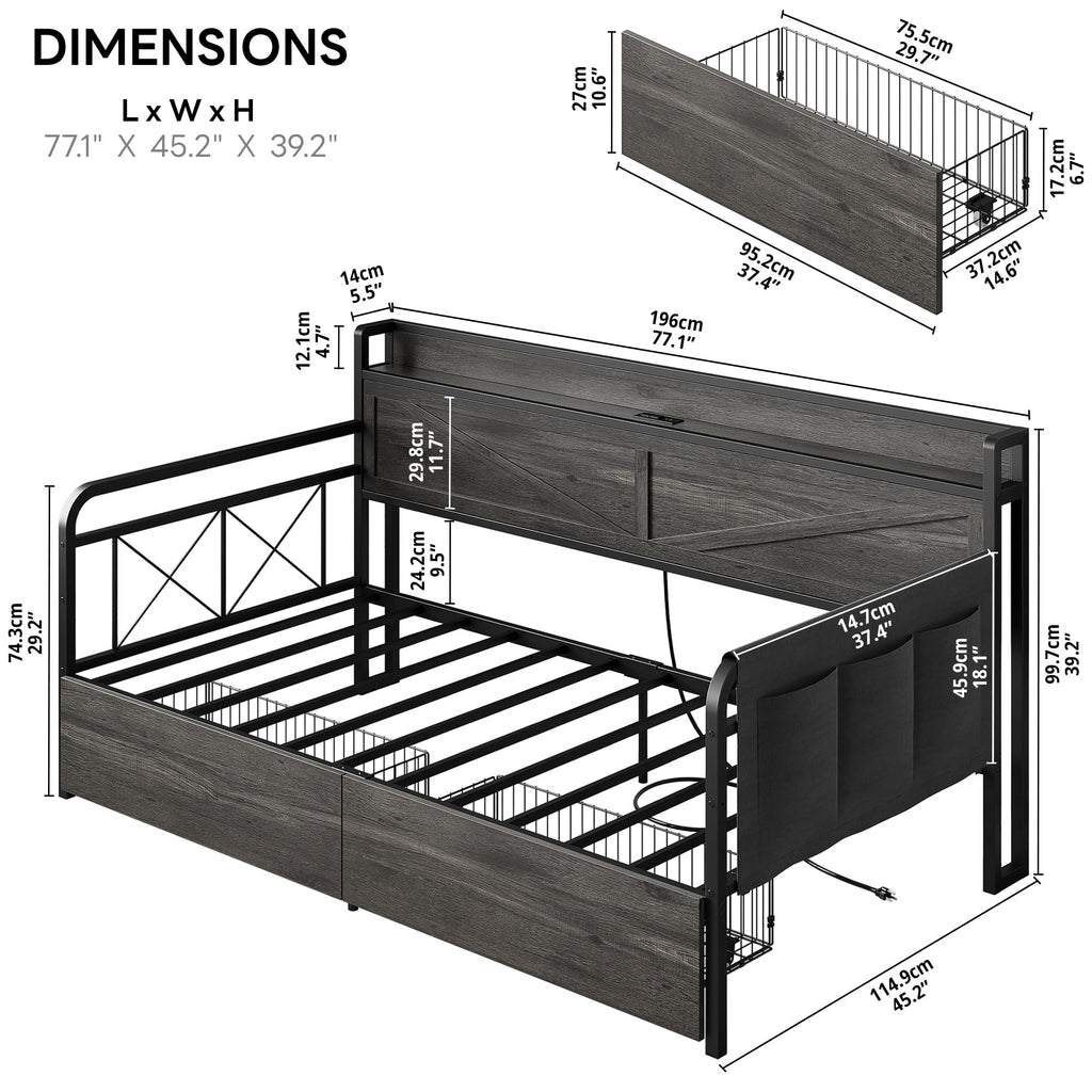 Twin Daybed with Farmhouse Storage Headboard