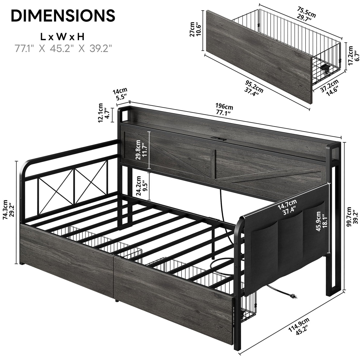 Twin Daybed with Farmhouse Storage Headboard
