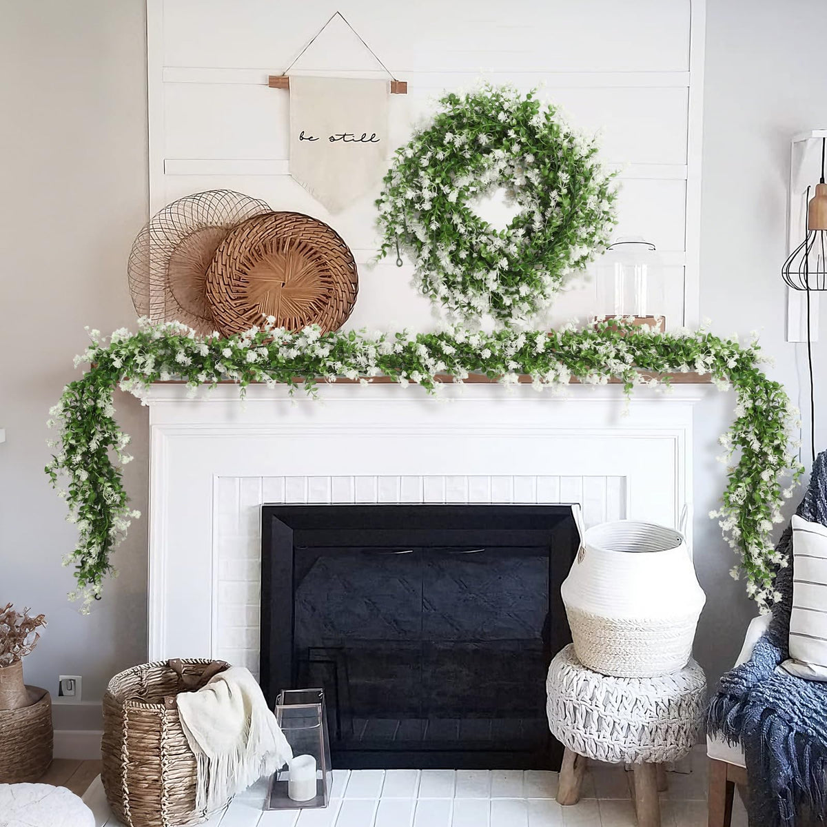 Faux Eucalyptus Garland Plant Fake Vines, Faux Draping Greenery, 3Pcs